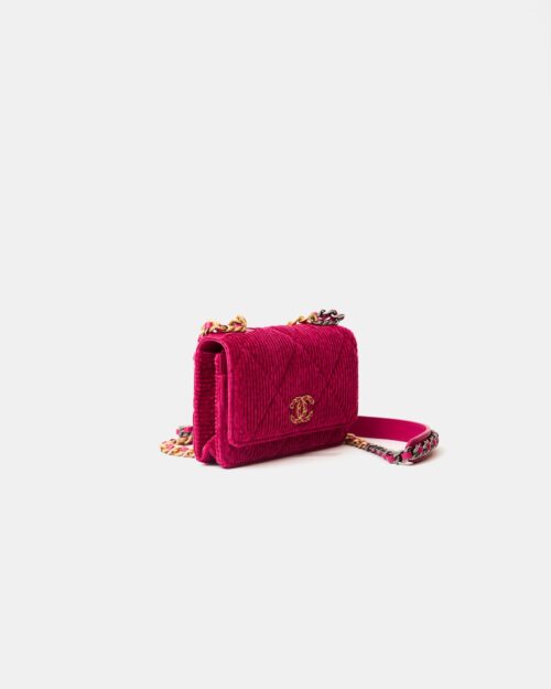 Chanel 19 Wallet on Chain Fuchsia Corduroy