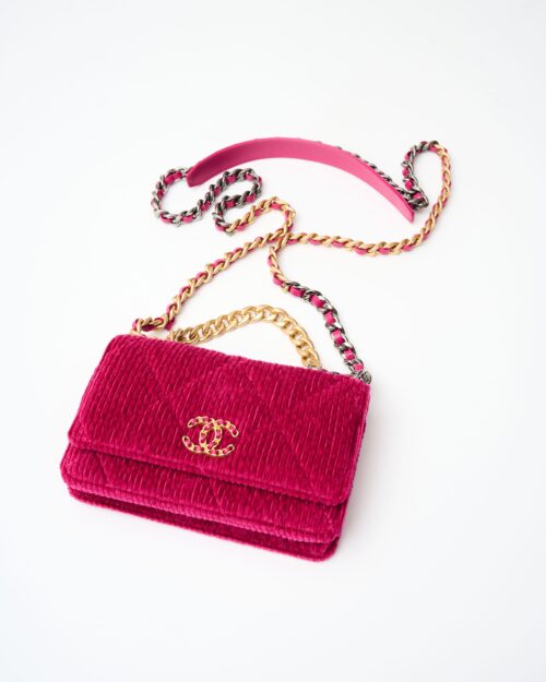 Chanel 19 Wallet on Chain Fuchsia Corduroy