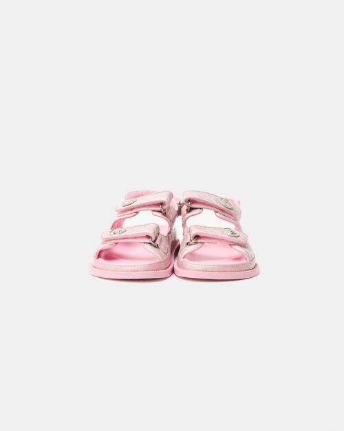 Chanel Pink Laminated Calfskin Dad Sandals 37