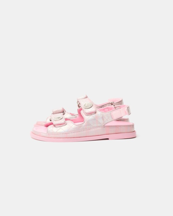 Chanel Pink Laminated Calfskin Dad Sandals 37
