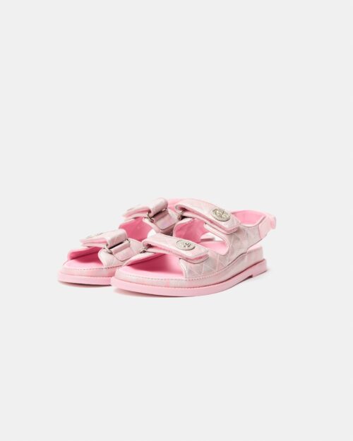 Chanel Pink Laminated Calfskin Dad Sandals 37