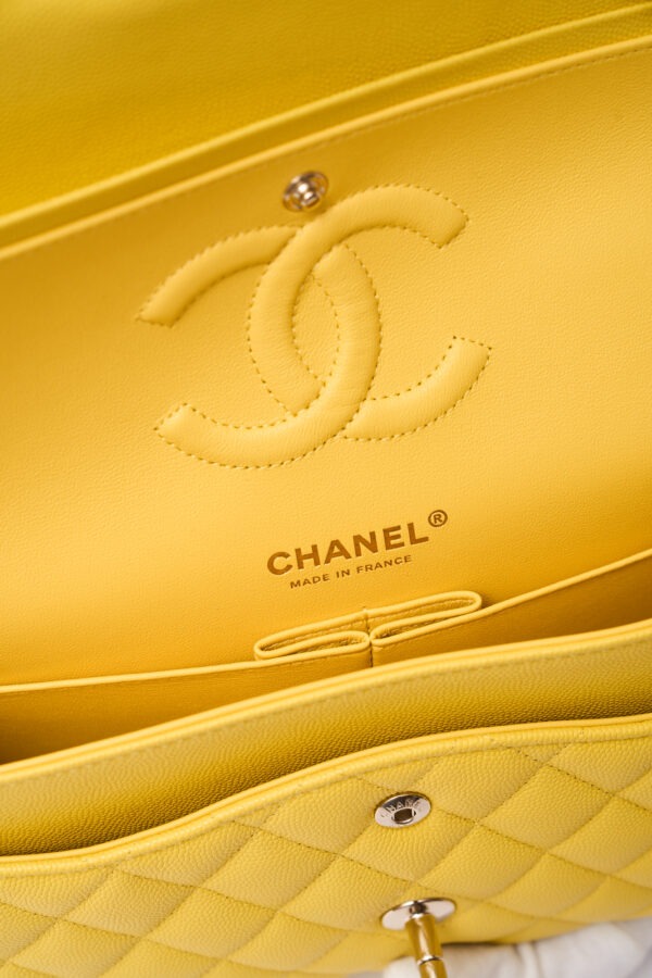 Chanel Classic Double Flap Medium Yellow Caviar Gold Tone Metal