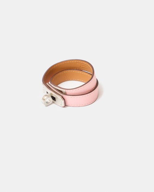 Hermès Mini Kelly Double Tour Rose Sakura Swift Bracelet PHW