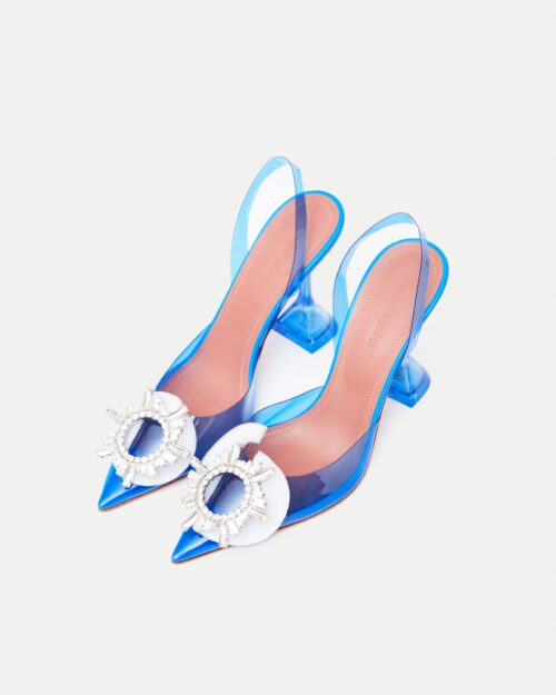 Amina Muaddi Begum Glass PVC Electric Blue Slingback Pump