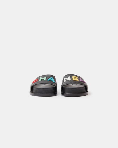 Chanel Black Multicolor Lambskin Mules