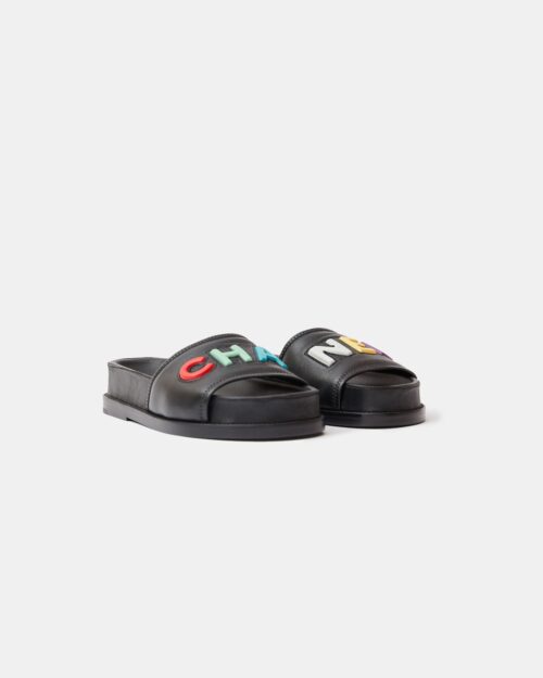 Chanel Black Multicolor Lambskin Mules