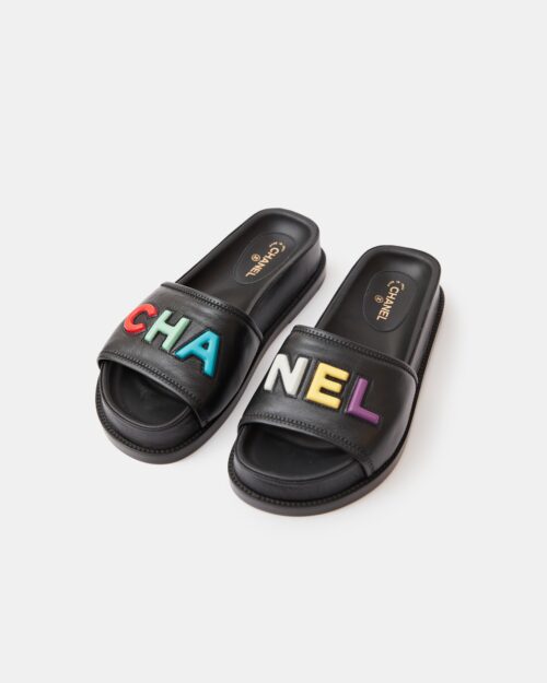 Chanel Black Multicolor Lambskin Mules