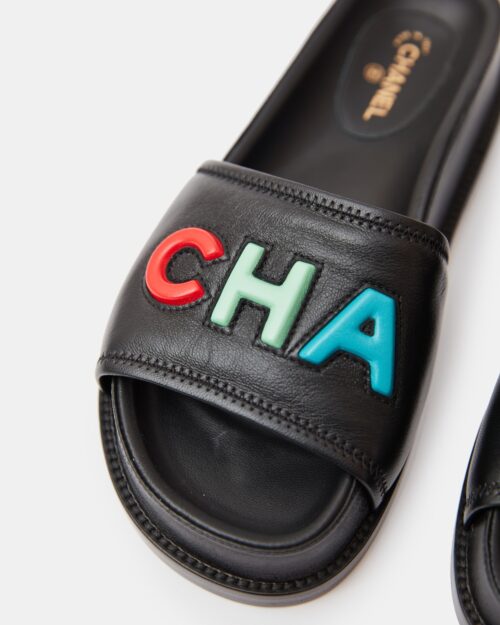 Chanel Black Multicolor Lambskin Mules