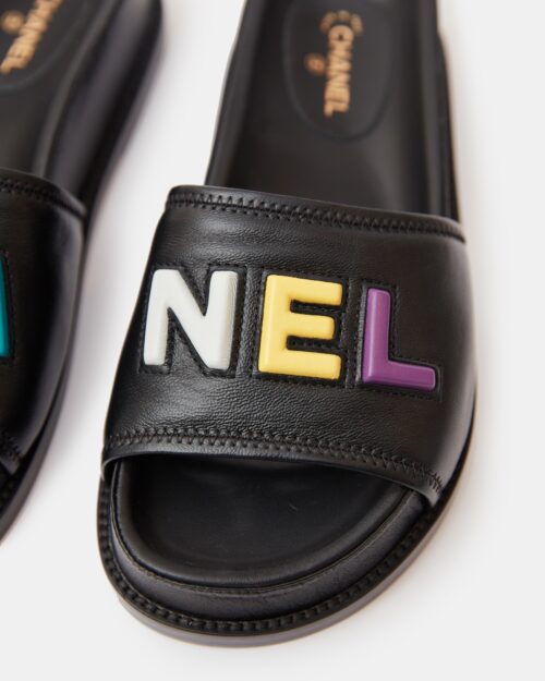 Chanel Black Multicolor Lambskin Mules