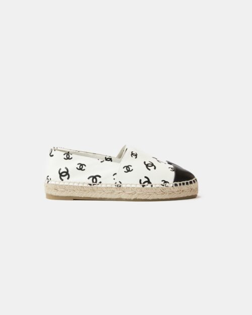 Chanel Printed Lambskin CC White Black Espadrilles