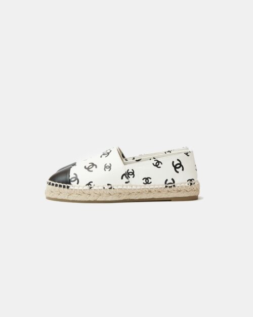 Chanel Printed Lambskin CC White Black Espadrilles