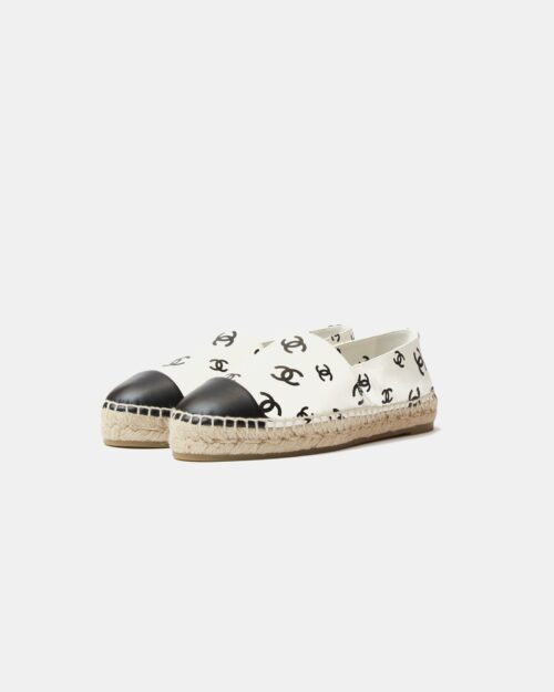 Chanel Printed Lambskin CC White Black Espadrilles