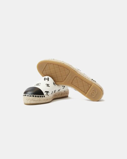 Chanel Printed Lambskin CC White Black Espadrilles