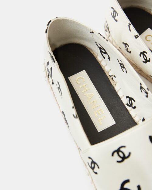 Chanel Printed Lambskin CC White Black Espadrilles