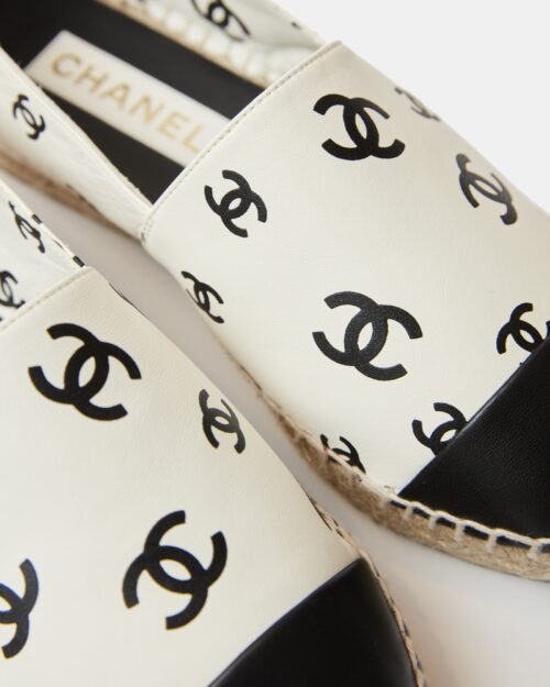 Chanel Printed Lambskin CC White Black Espadrilles