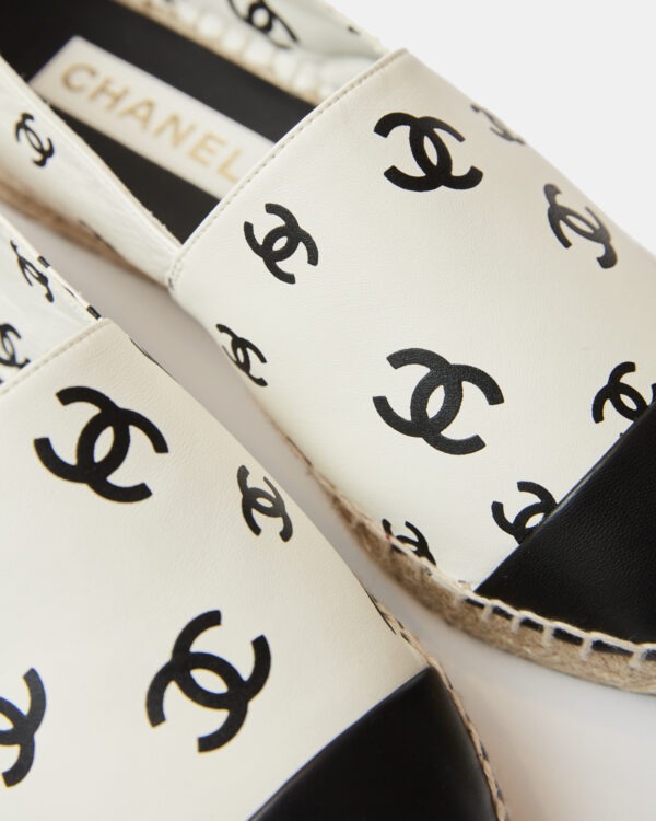 Chanel Printed Lambskin CC White Black Espadrilles