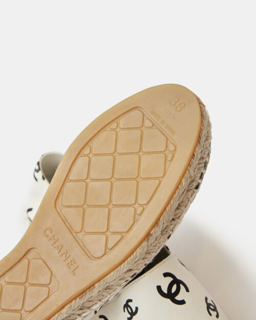 Chanel Printed Lambskin CC White Black Espadrilles