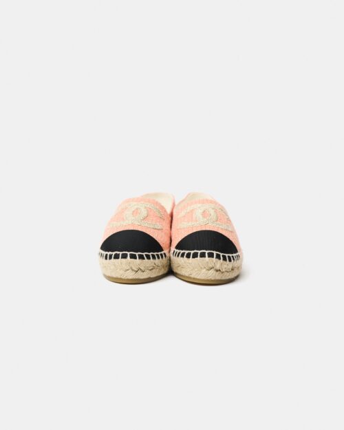 Chanel Light Orange Cotton Tweed Fabric and Grosgrain Espadrilles