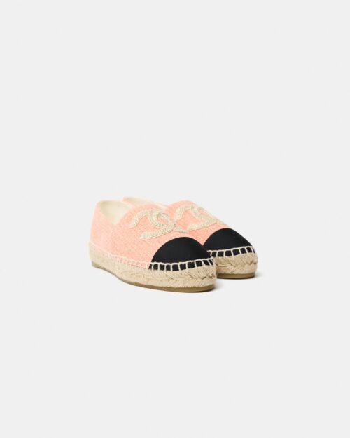 Chanel Light Orange Cotton Tweed Fabric and Grosgrain Espadrilles