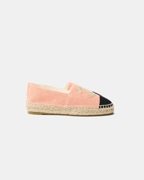 Chanel Light Orange Cotton Tweed Fabric and Grosgrain Espadrilles