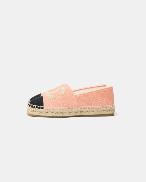 Chanel Light Orange Cotton Tweed Fabric and Grosgrain Espadrilles