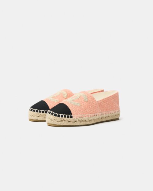 Chanel Light Orange Cotton Tweed Fabric and Grosgrain Espadrilles