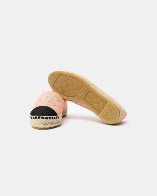 Chanel Light Orange Cotton Tweed Fabric and Grosgrain Espadrilles