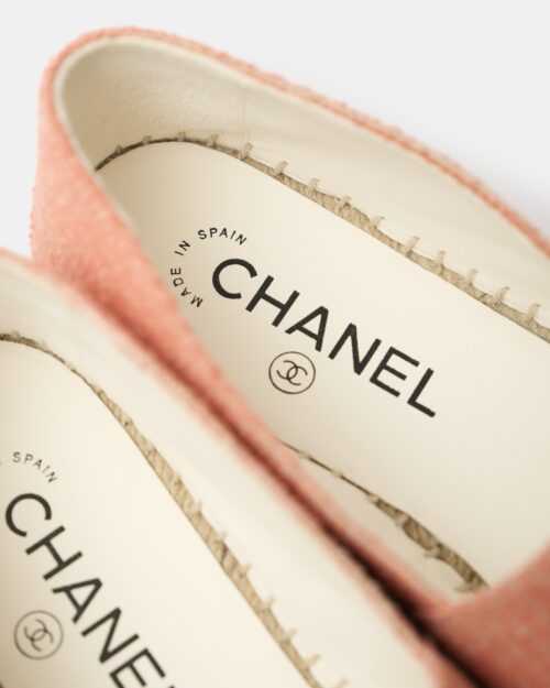 Chanel Light Orange Cotton Tweed Fabric and Grosgrain Espadrilles