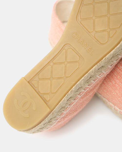 Chanel Light Orange Cotton Tweed Fabric and Grosgrain Espadrilles