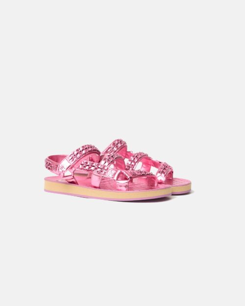 Chanel Pink Calfskin Chain Sandals