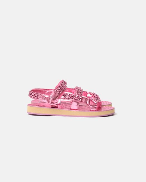 Chanel Pink Calfskin Chain Sandals