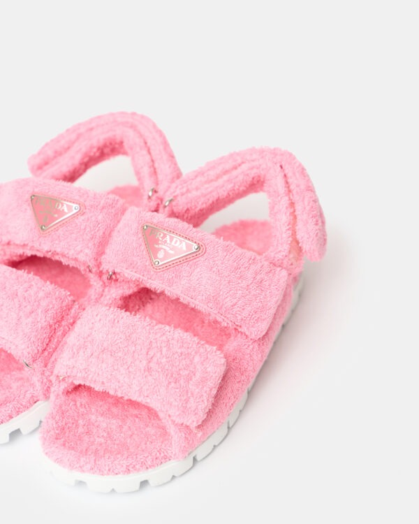 Prada Terry-Cloth Chunky Slingback Pink Sandals