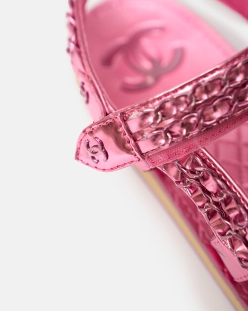 Chanel Pink Calfskin Chain Sandals