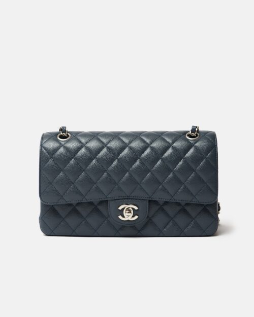 Chanel Classic Double Flap Medium Dark Grey Caviar Silver-Tone Metal