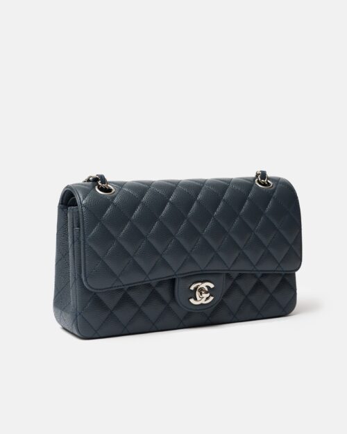 Chanel Classic Double Flap Medium Dark Grey Caviar Silver-Tone Metal