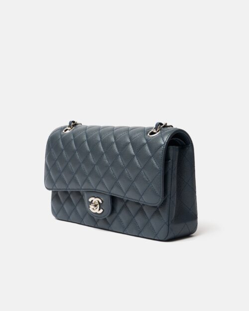 Chanel Classic Double Flap Medium Dark Grey Caviar Silver-Tone Metal