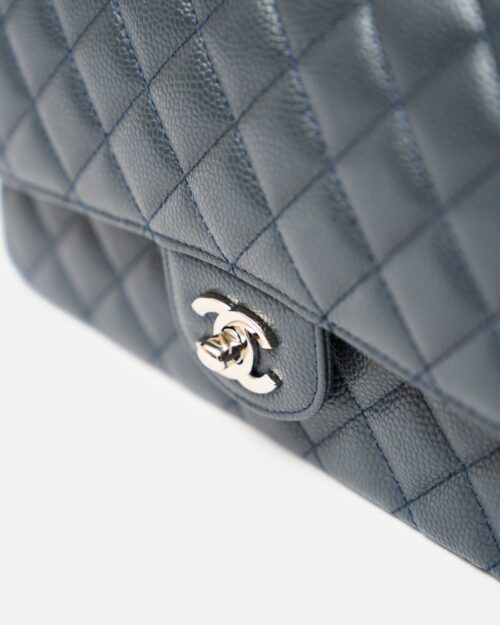 Chanel Classic Double Flap Medium Dark Grey Caviar Silver-Tone Metal