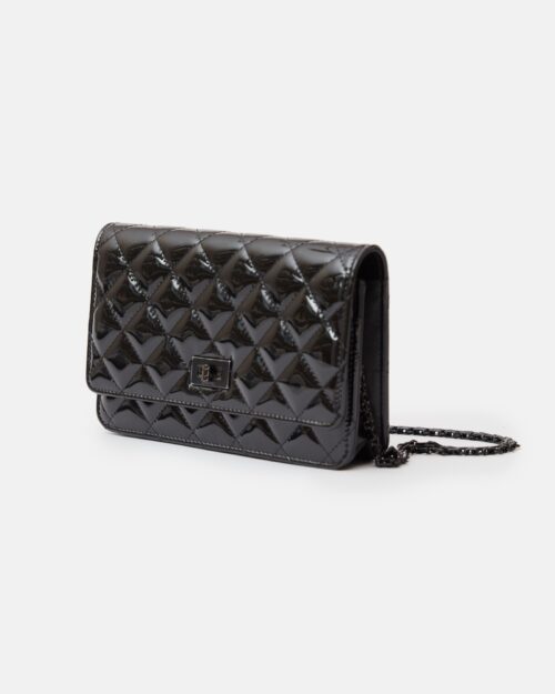 Chanel 2.55 Wallet on Chain Black Patent Calfskin So Black