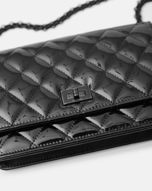 Chanel 2.55 Wallet on Chain Black Patent Calfskin So Black