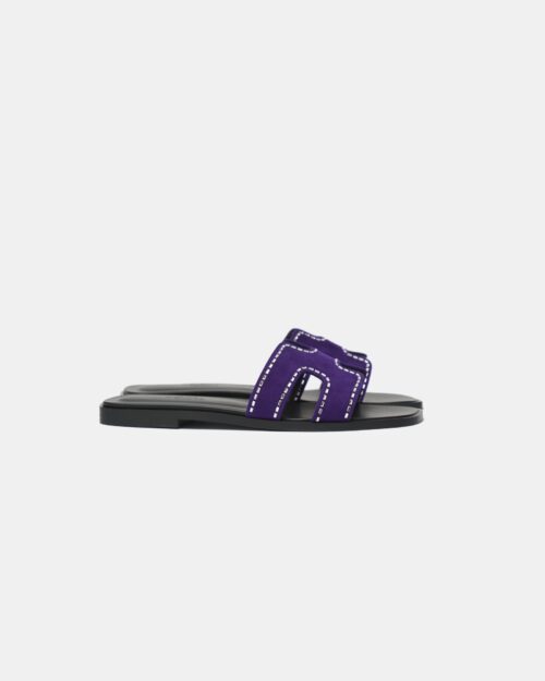 Hermès Oran Violet Majorette Suede Strass Sandals