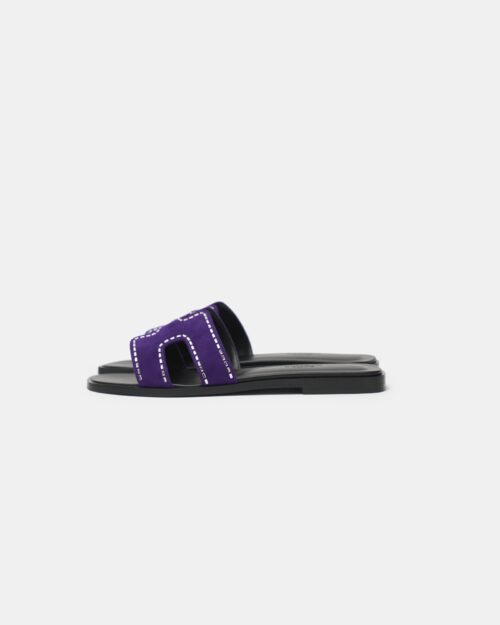 Hermès Oran Violet Majorette Suede Strass Sandals