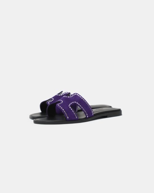 Hermès Oran Violet Majorette Suede Strass Sandals