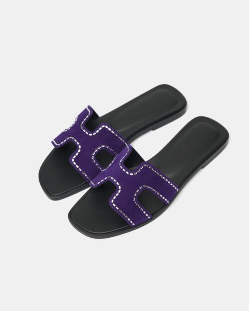 Hermès Oran Violet Majorette Suede Strass Sandals