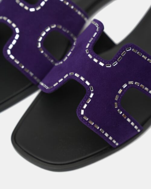 Hermès Oran Violet Majorette Suede Strass Sandals