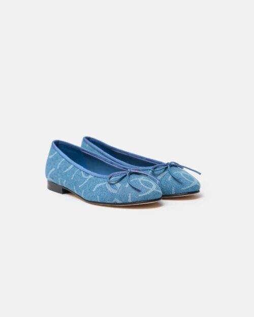 Chanel Printed Denim Blue Ballet Flats