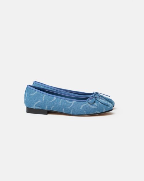 Chanel Printed Denim Blue Ballet Flats