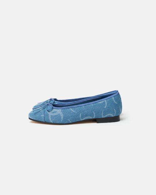 Chanel Printed Denim Blue Ballet Flats