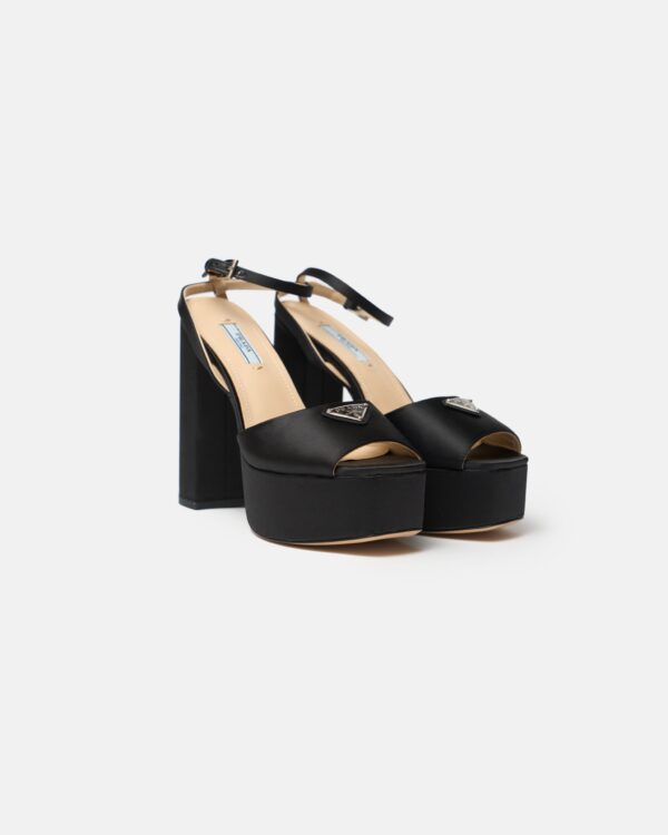 Prada Black High-heeled Satin Platform Sandals