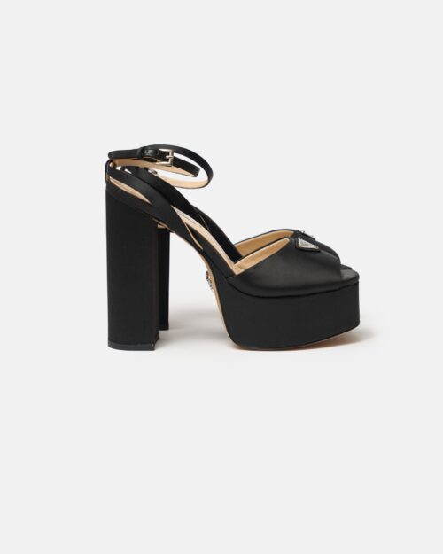 Prada Black High-heeled Satin Platform Sandals