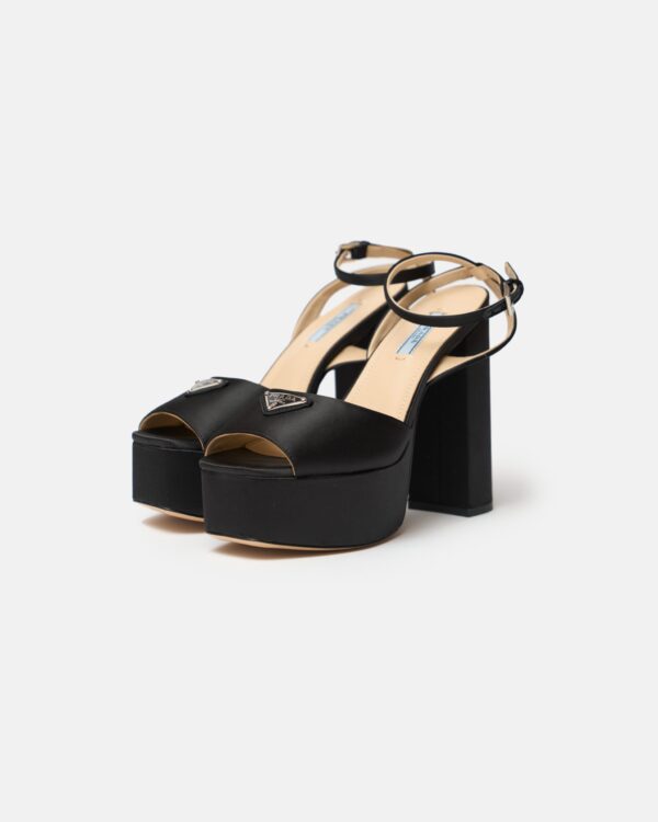 Prada Black High-heeled Satin Platform Sandals